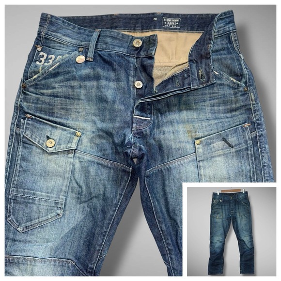 G Star Raw Jeans Mens 32x31 Blue General 5620 Tapered Cargo Distressed Faded - Picture 1 of 16